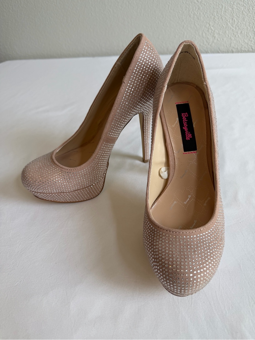 Betseyville Blush Pink Rhinestone Platform Stiletto Pumps 8